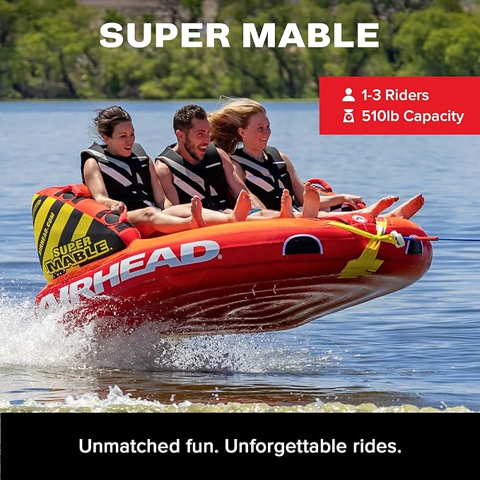 Airhead Mable Inflatable Towable Tube, 1-4 Rider Models, Dual Tow Points, Full Nylon Cover, EVA Foam Pads, Patented Speed Valve, Boat Tubes and Towables