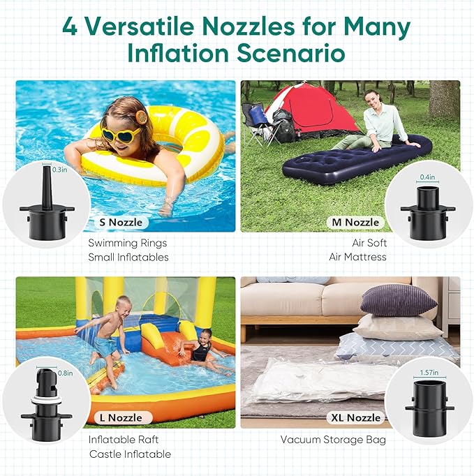 Electric Air Pump for Inflatable Pool Toys - High Power Quick-Fill Air Mattress Inflator Deflator Pump for Pool Float Raft Gymnastics Track Mat, Portable Air Pump 4 Nozzles AC 110-120V (400W)