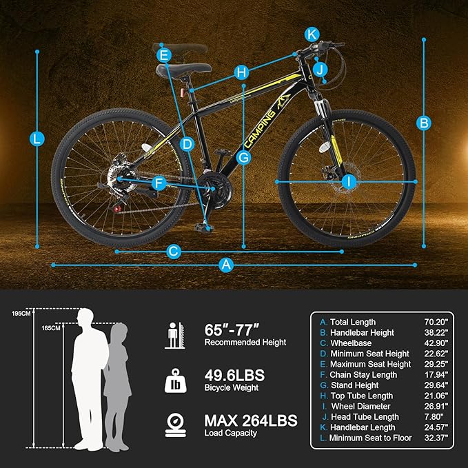26/27.5" Mountain Bike 21 Speed Bikes for Adults, Men & Women Mountain Bike with High Carbon Steel Frame, All-Terrain Tires, Double Disc Brake and Suspension Fork