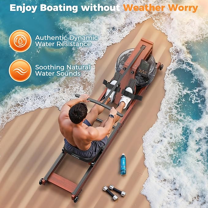 YOSUDA Water Rowing Machines for Home Use- Foldable Rower Machine 400LBS Weight Capacity with Dedicated Monitor & Bluetooth APP, Comfortable Seat