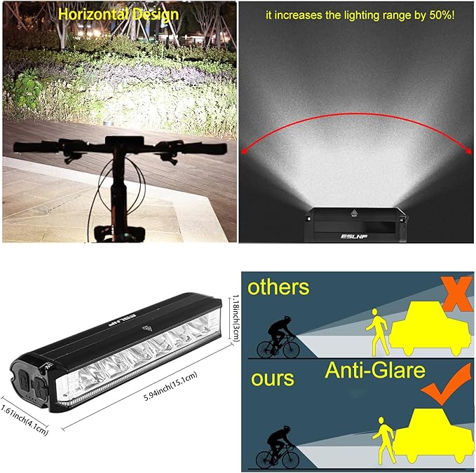 Bright Bike Light Set for Night Riding, LED Bicycle Light High Beam Low Beam, USB-C Rechargeable Bicycle Headlight Set, Waterproof Bike Headlight and Taillight for Adult Kid Mountain