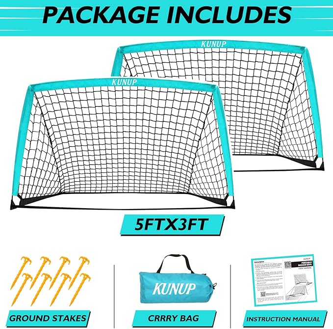 2 of 5×3 6x4 9x5 FT Portable Kids Soccer Goals Set, Foldable Soccer Practice Nets for Backyard with Carrying Bag for Toddler Youth Pop Up Soccer Training Equipment Indoor Outdoor Sports Game Gift