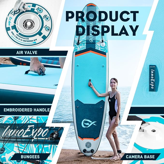 InnoExpo 11' Inflatable Stand Up Paddle Boards with Premium Accessories, Wide Stable SUP Paddle Board Design, Non-Slip Comfort Deck for Youth & Adults