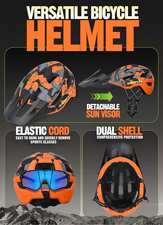 Mountain Bike Helmet for Adults & Youth Lightweight Impact-Resistant with Adjustable Dial & Removable Visor Unisex Helmet for Mountain Biking Bicycle Clcying