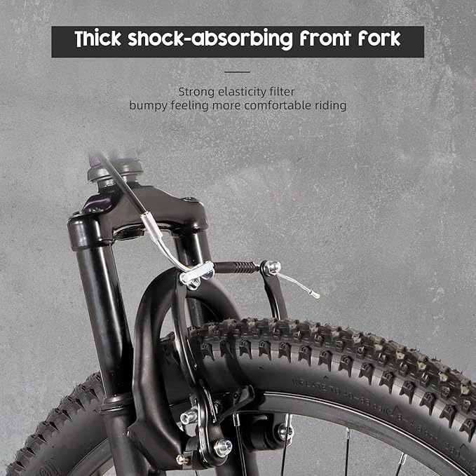 26-inch Mountain Bike, Iron Frame, 7/21-Speed Front and Rear V-Brakes MTB with Lock-Out Suspension Fork for Men and Women Black