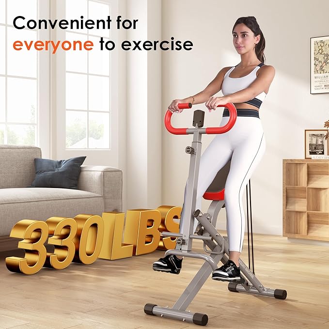 SogesHome Squat Machine Rowing Machines for Home Foldable, Fitness Rowing Machine Row and Ride Squat Machine with Adjustable 2 Resistance Bands for Workout Exercise, 330 lbs Weight Capacity
