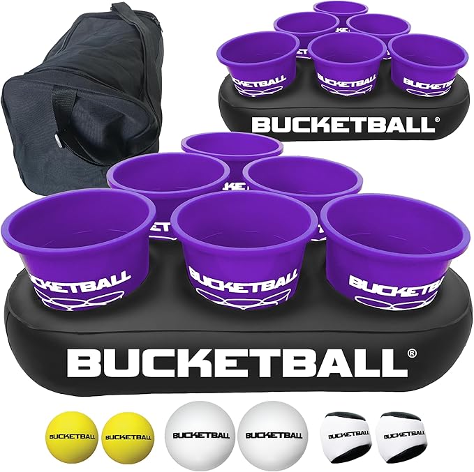 BucketBall | Team Color Edition | Party Pack (Purple/Purple): Original Yard Pong Game: Best Camping, Beach, Lawn, Outdoor, Family, Adult, Tailgate, Jumbo, Giant Game