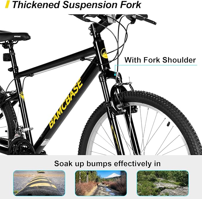 HILAND 26 27 Inch Mountain Bike, Mens Womens MTB with 18 Speeds, High-Tensile Steel Frame, V Brake, Hardtail Bicycle for Adults