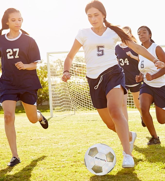 Soccer Ball - Premium Boy and Girl Official Match Ball with Cool Reflective Iridescent Rainbow Hex Pattern, Durable, Indoor, Outdoor, Training, Practice, Playtime and Games