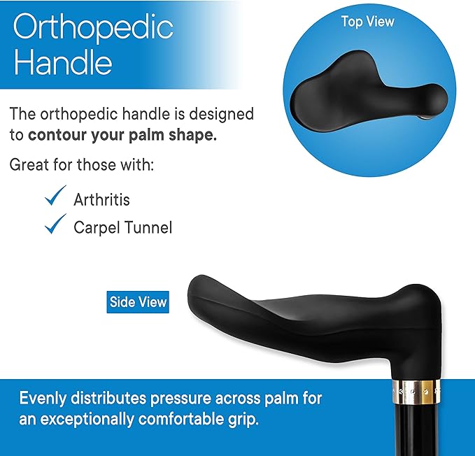 RMS Orthopedic Walking Cane - Offset Cane to Fit Individual's Palm Naturally - Ideal for Anyone with Arthritis or Carpal Tunnel Syndrome (Choose Left Hand or Right Hand)