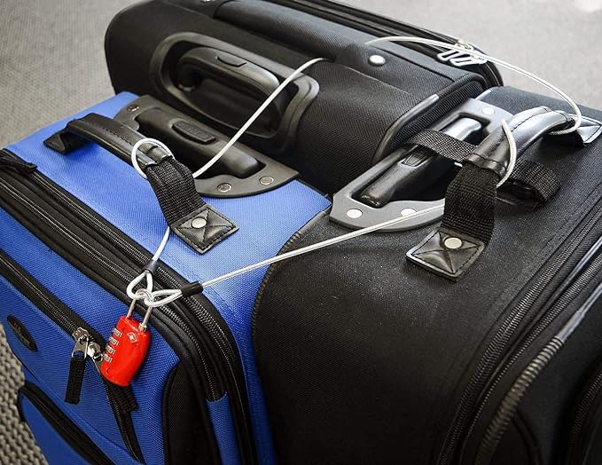 15FT 3mm Outdoor Travel Long Security Cable Lock,Braided Steel Coated Safety Cable Luggage Lock,Safety Cable Wire Rope Double Loop Lightweight (1 Pack)