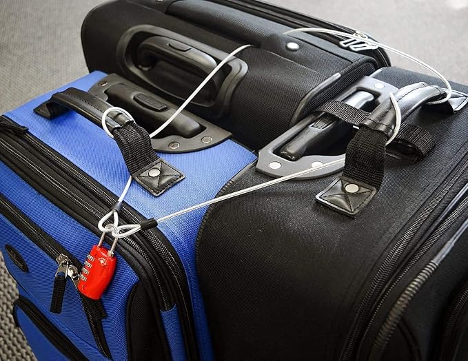 3mm 200CM/6.6ft Long Outdoor Travel Security Cable Lock,Braided Steel Coated Safety Cable Luggage Lock,Safety Cable Wire Rope Chain Lock Double Loop Lightweight (2 Pack)