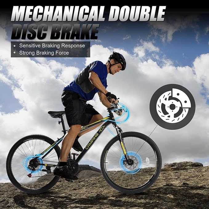 Ktaxon Mountain Bike 24/26/27.5 Inch Men & Women Mountain Bike with 21-Speed Adult Bikes, Double Disc Brake, Suspension Fork and High Carbon Steel Frame