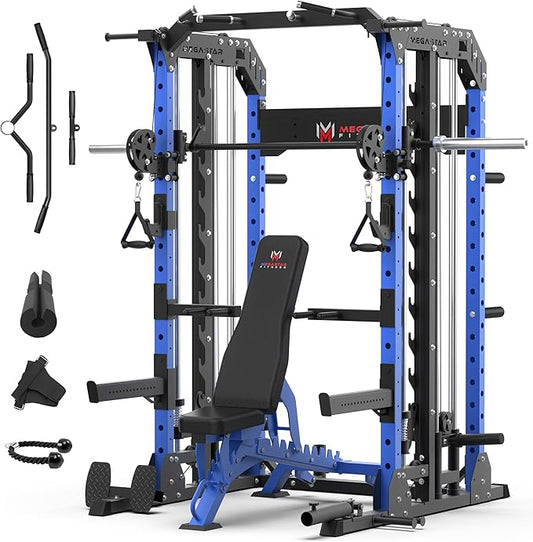 Smith Machine Home Gym with Aluminum Pulley Set- 2000lbs Capacity All-in-One Power Rack with Cable Crossover, Pull-Up Bar & Dip Station, Includes 18 Attachments, P107 Anvil