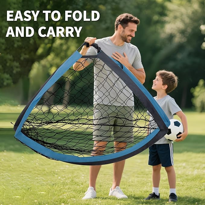 2 Pack Kids Soccer Goal for Backyard Set 5x3FT Portable Pop Up Soccer Net Training Equipment with Soccer Ball, Training Dice Mat, Cones and Carry Bag for Youth Toddler Teams Indoor Outdoor Sport Game