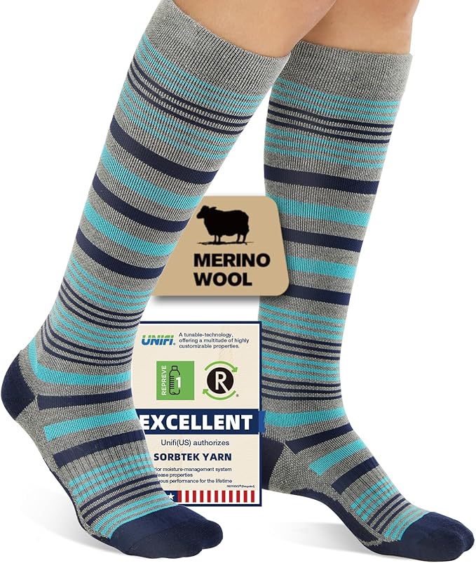 Merino Wool Compression Socks for Women Men, 15-20 mmHg, Soft & Breathable for Travel, Running, Pregnancy