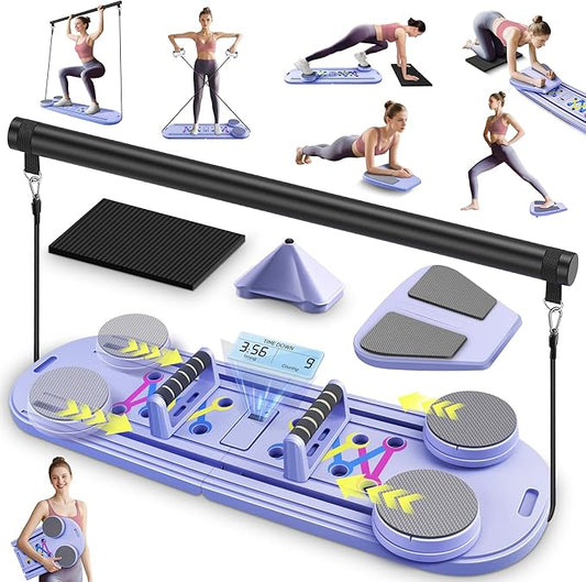 Pilates Board, Pilates Portable Reformer Machine 2025 for Home Workout, 7 in 1 Multifunctional Abdominal Board, Foldable Abs Trainer Machine, Pilates Core Workout Equipment for Women