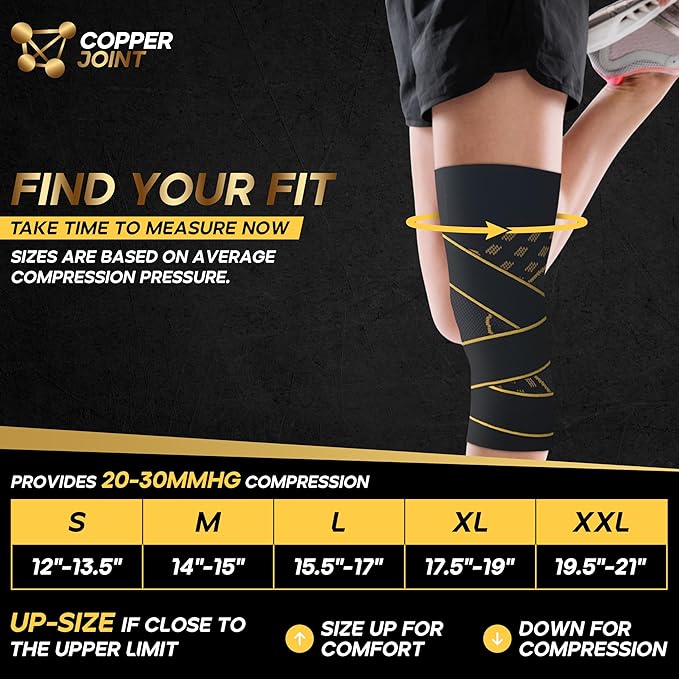 CopperJoint Pull On Knee Brace Women & Men Workout - Copper Infused Knee Sleeves for Men, Elastic Compression Knees Support Braces for Fitness, Volleyball, Basketball, Running, Sports
