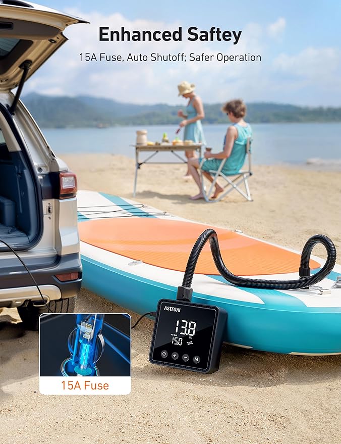 AstroAI P2 Paddle Board Pump 20PSI 12V DC Car Connector Portable,SUP Pump for Paddleboard, Air Pump with Auto-Off, Deflation Function for Paddle Board, Kayaks and Boats