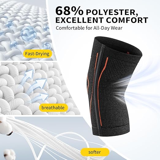 CAMBIVO Knee Brace for Women and Men with Side Stabilizer 2 Pack, Lightweight Knee Compression Sleeves for Knee Pain Relief, Knee Sleeves for Running, Workout and Daily Activities (Orange, Medium)