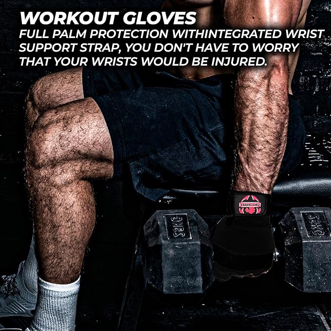 FIGHTSENSE Workout Gloves for Men and Women,Weight Lifting Gloves with Enhanced Grip,Padded Palm,Adjustable Wrist Straps and Breathable Design for Optimal Performance & Comfort in Gym