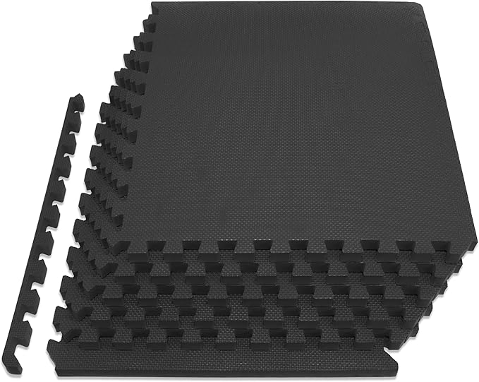 ProsourceFit Extra Thick Puzzle Exercise Mat , EVA Foam Interlocking Tiles for Protective, Cushioned Workout Flooring for Home and Gym Equipment, Black - 3/4 inch - 24 Sq Ft - 6 Tiles
