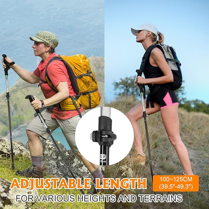 Travel Folding Trekking Hiking Pole with Carrying Case,Collapsible Cane Adjustable Walking Stick Portable Mobility Aid for Women Men Hikers Gift,Black