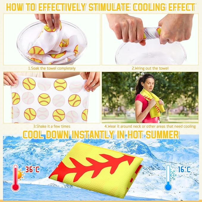 24 Pcs Sports Cooling Towels Baseball Basketball Softball 40 x 12 Inch Breathable Soccer Football Volleyball Microfiber Ice Towel Fast Drying for Sport Party Favors Team Gift(Yellow,Softball)