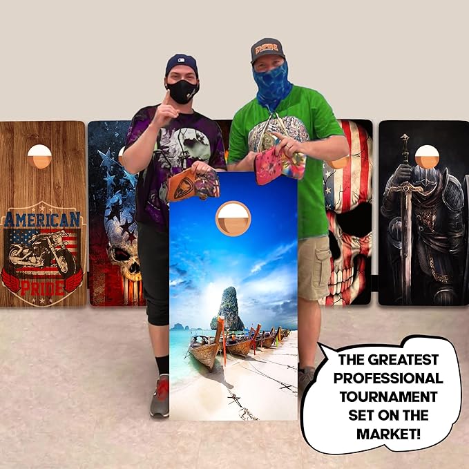 CornholeGamesUSA Pro Cornhole Boards Set | Made in USA | 3/4 Baltic Birch | No Bounce | Triple Thick Legs | Two Brace & Handles, Tournament 2x4 Regulation Set with Score Tower & Cornhole Bags