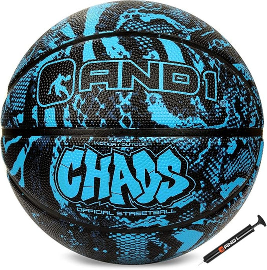 AND1 Chaos Basketball: Official Regulation Size 7 (29.5 inches) Rubber - Deep Channel Construction Streetball, Made for Indoor Outdoor Basketball Games
