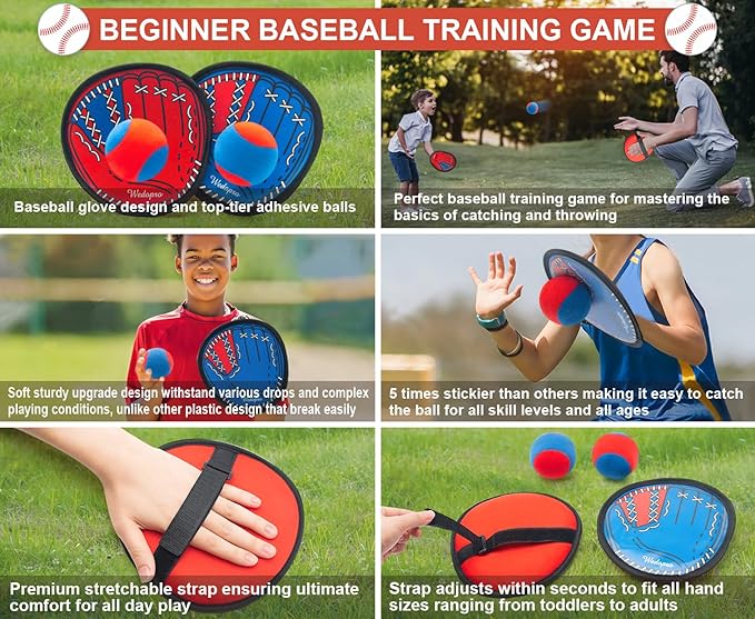 Toss and Catch Ball Game, Kids Toddler Baseball Glove & Catch Ball Toys, Kids Outdoor Games for Family, Toys for Beach Pool Yard Outside, Birthday Gift for Ages 3 4 5 6 7 8-12 (Blue-2 Pack)
