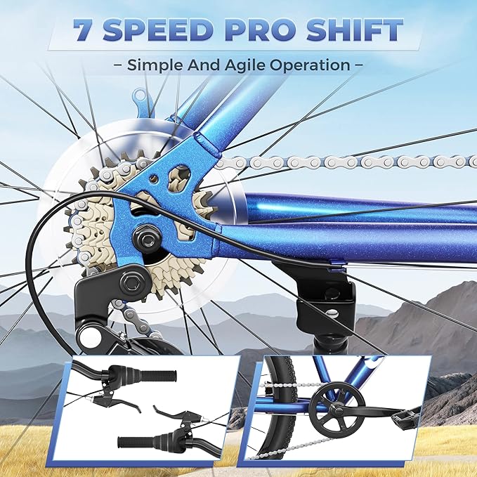 26 inch Mountain Bike with Lightweight Cycling Bicycles, Dual Disc/V Brake,Metal Frame Bicycle for Men and Women, Adult