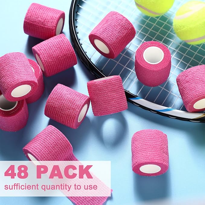 Treela 48 Pack Self Adhesive Wrap Bandage Bulk, 2 Inches x 5 Yards Self Adherent Cohesive Bandage Elastic Athletic Tape Breathable Wound Tape for Stretch Athletic Sports Wrist Ankle(Pink)