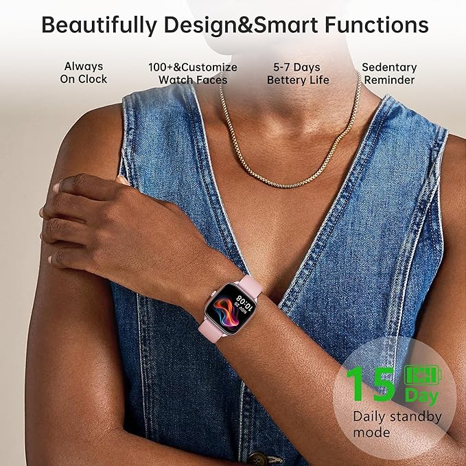 Fitness Tracker Answer/Make Calls, Smart Watch with Blood Pressure, Blood Oxygen, 24/7 Heart Rate Monitor, 120+ Sport Mode Activity Tracker, Waterproof Sleep Tracker for Women Men (Pink)