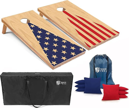 Tailgating Pros Cornhole Board Set w/Bean Bags and Carrying Case - 4'x2' Corn Hole Toss - Tournament and Lightweight Options - Optional LED Lights