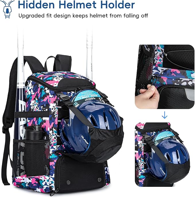 Baseball Bag for Youth and Adult, Softball Backpack 40L Large Capacity, Bat Backpack with Shoes Compartment and Hidden Helmet Holder