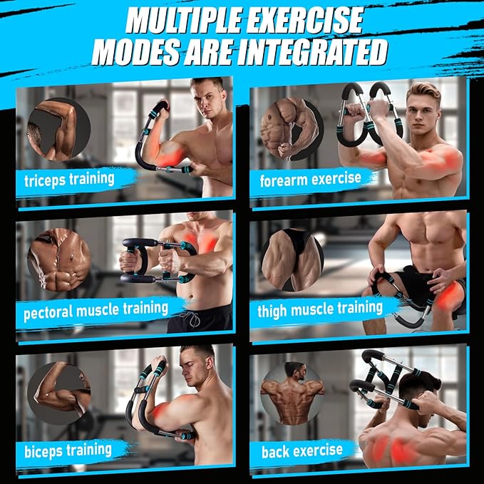 Power Twister Arm Trainer, Adjustable Chest Exerciser Arm Exercise Equipment with Leather Cover, Portable Home Fitness Equipment Chest Workout Arm Strenth Trainer for Men, Women(Blue)