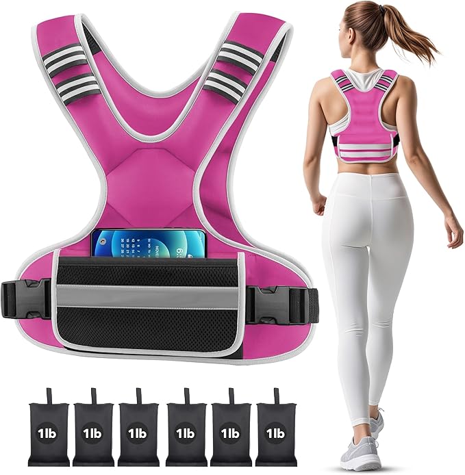 Adjustable Weighted Vest Woman 4-10lb/12-18lb/20-32lb Weighted Vest Men with 6 Ironsand Weights, Shoulder Pads and Large Pocket for Walking Running Crossfit Strength Training