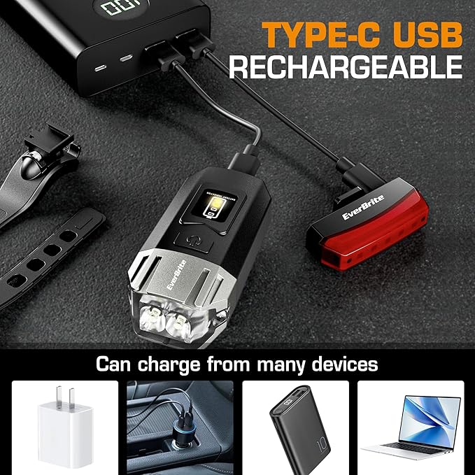 EverBrite Bike Lights for Night Riding, Rechargeable Bicycle Lights Front and Rear, 5+4 Light Modes, Bike Light Set with Charging Indicator, Waterproof Rotatable Headlight for Bike, Bike Accessories