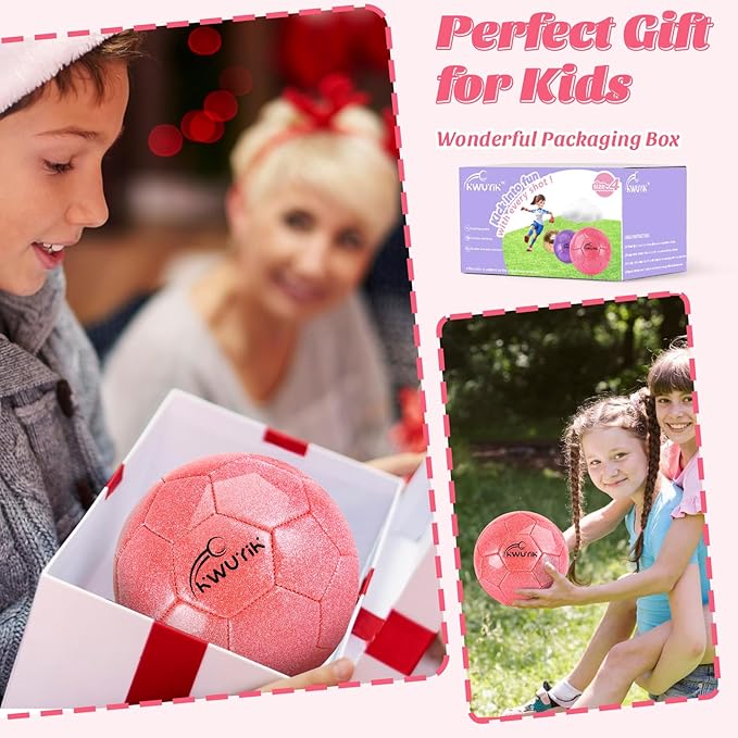 Size 3 4 5 Glitter Pink Gold Purple Soccer Ball Set with Pump Youth Soccer Ball for Kids Aged 4-6 6-8 8-12 Toddler Soccer Ball Soft Training Ball Practice for Teens Children Adults Boys Girls