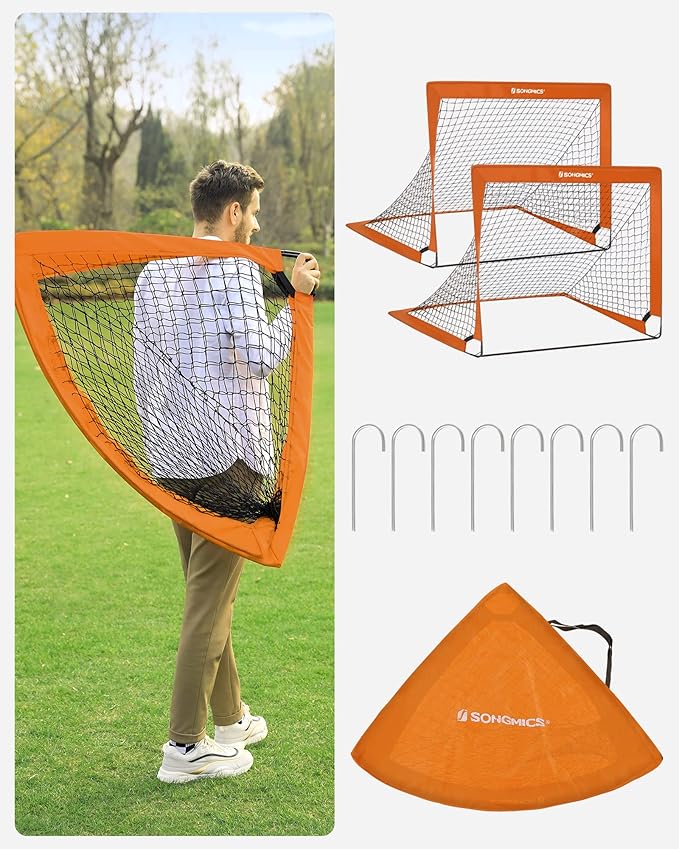 SONGMICS Kids Soccer Goals for Backyard, 4x3 ft Portable Soccer Nets Training Equipment, Toddler Soccer Goal with Carrying Bag, for Field