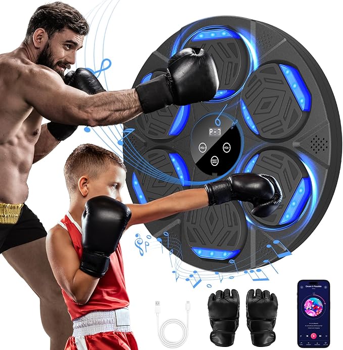 2025 Upgrade Music Boxing Machine for Adults Kids, 5.0 Smart Bluetooth Boxing Machine Trainer with Boxing Gloves, Wall Mounted Music Boxing Machine, Boxing Target Workout Equipment for Home Office Gym