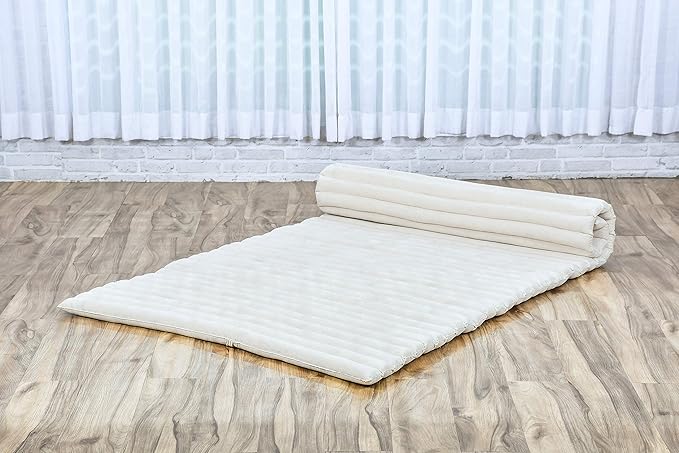 Leewadee - Kapok Roll Mat – Handcrafted Folding Sleep & Relaxation Mattress from Thailand, Ideal as Guest Bed, Camping Mat, Yoga Mat or Traditional Futon, 75 x 39 inches, Ecru