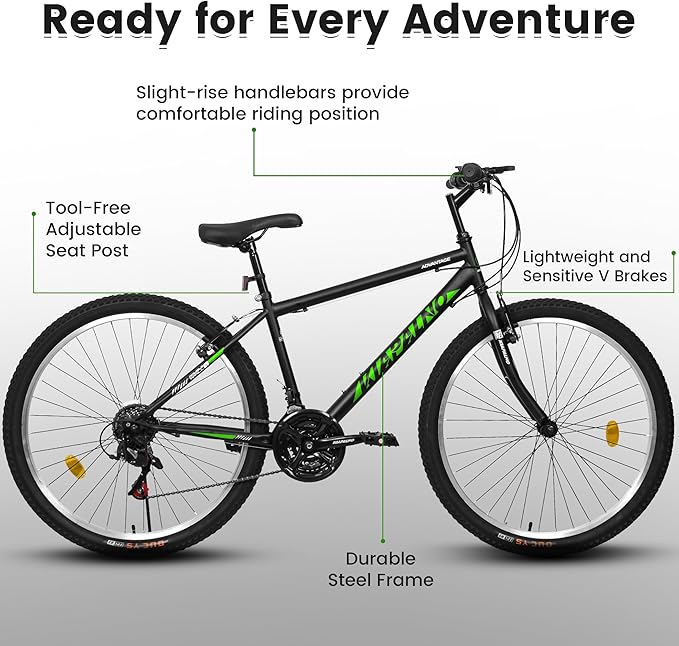 Mountain Bike 24 26 Inch, 21 Speeds Aluminum Frame/High-Carbon Steel Frame, Front Suspension Boys Girls Sport Bike, Adult Teens Bicycle for City Commuters, Summer Ride and Short Trip Camping