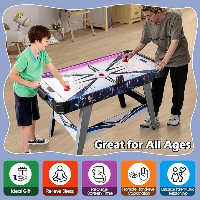 Giantex 54" Air Hockey Table - Arcade Hockey Table Gaming Set w/LED Electronic Scoring & Lights, 2 Pucks, 2 Pushers, Powerful 12V Motor, Air Hockey Game Table for Kids Adults, Game Room, Home, Office