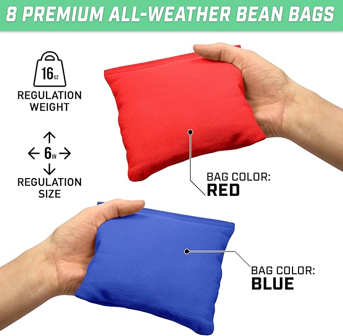 GoSports 4 x 2 ft Classic Wooden Cornhole Board Set - Portable Bean Bag Toss Game for Adults & Family - Includes Set of 8 Bean Bags with Tote Bag