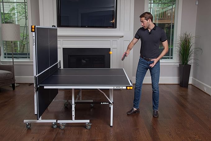 JOOLA Rally TL Professional MDF Indoor Ping Pong Table w/Quick Clamp Table Tennis Net & Post Set - 10 Minute Easy Assembly - Corner Ball Holders - Tournament Quality - Includes Playback Mode