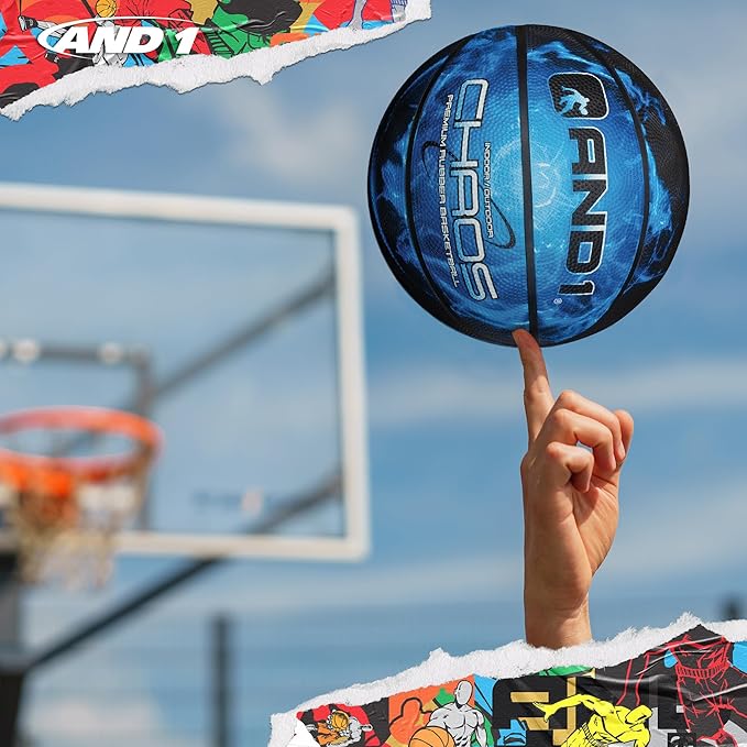 AND1 Chaos Basketball: Official Regulation Size 7 (29.5 inches) Rubber - Deep Channel Construction Streetball, Made for Indoor Outdoor Basketball Games
