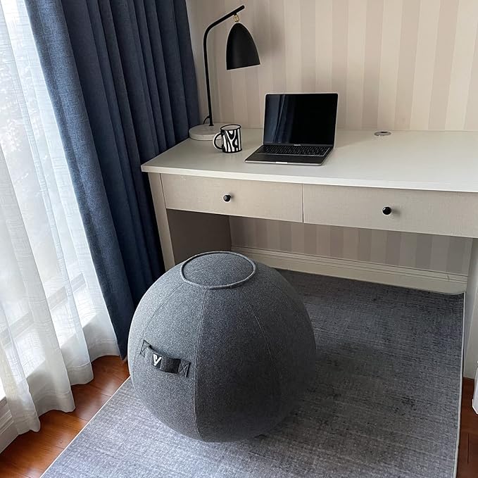 Sitting Ball Chair for Home Office Desk - Exercise and Stability Ball for Fitness, Pilates, and Ergonomic Balance - Includes Cover and Pump
