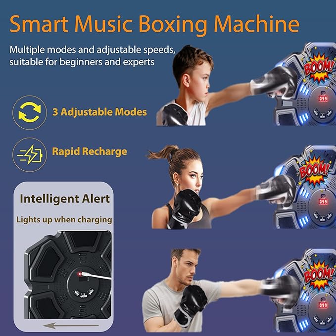 Music Boxing Machine, New Wall Mounted Smart Music Boxing Family Games, Electronic Focus Agility Training Equipment with Glove, Exercise Equipment